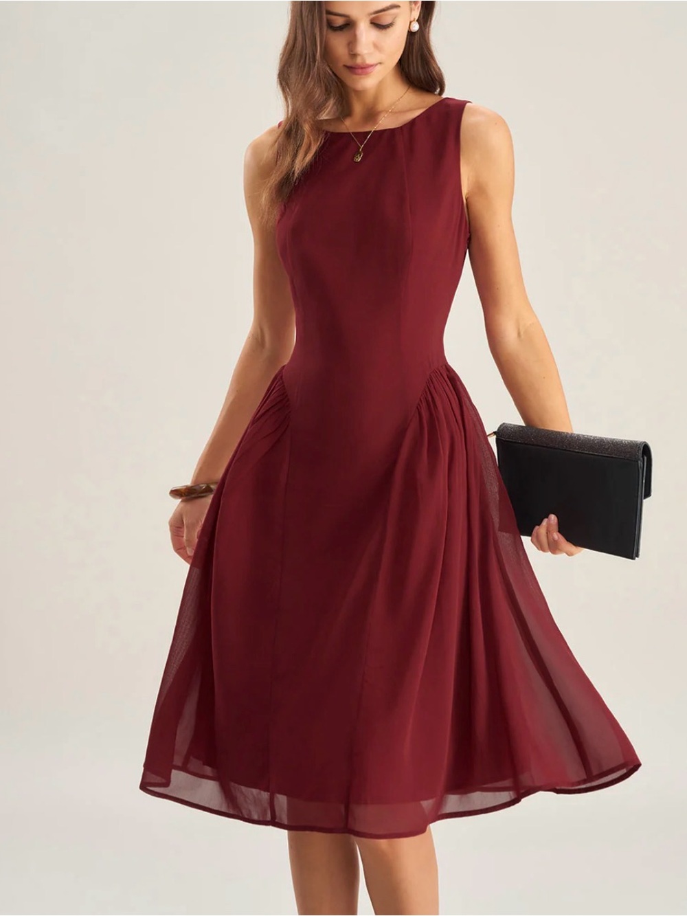 RIHOAS Sleeveless Red Wine Midi Fit-and-Flare Dress SZ S, NWT